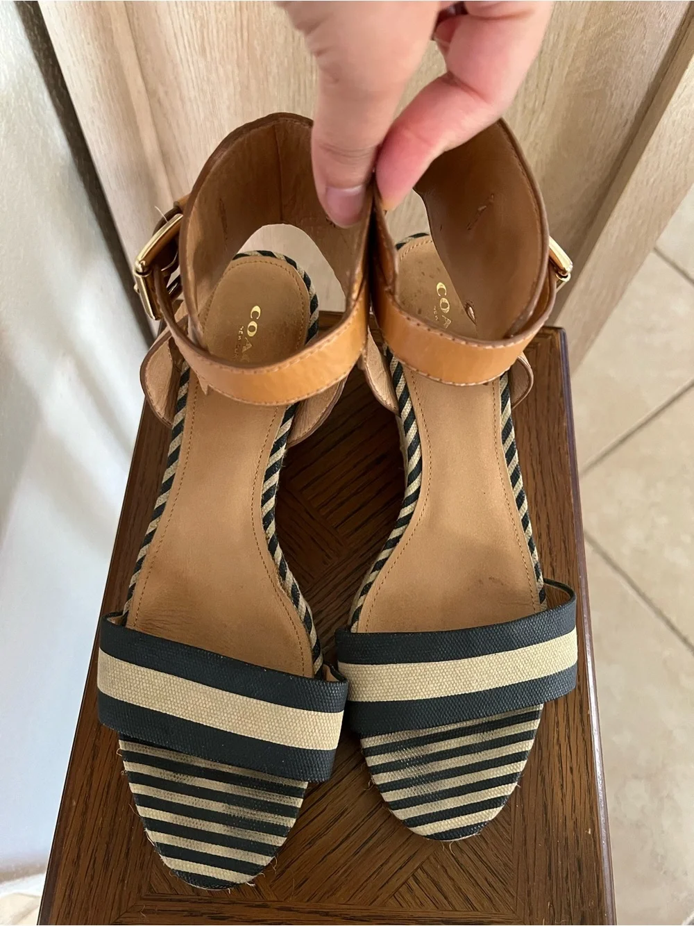 Coach Helen Espadrille Wedge Sandals in Navy & Cream